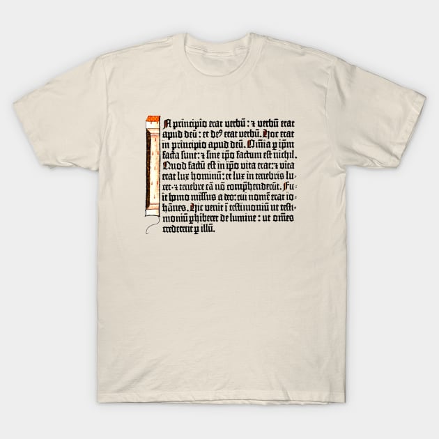 Gutenberg Bible John 1:1-7 T-Shirt by Lemon Creek Press